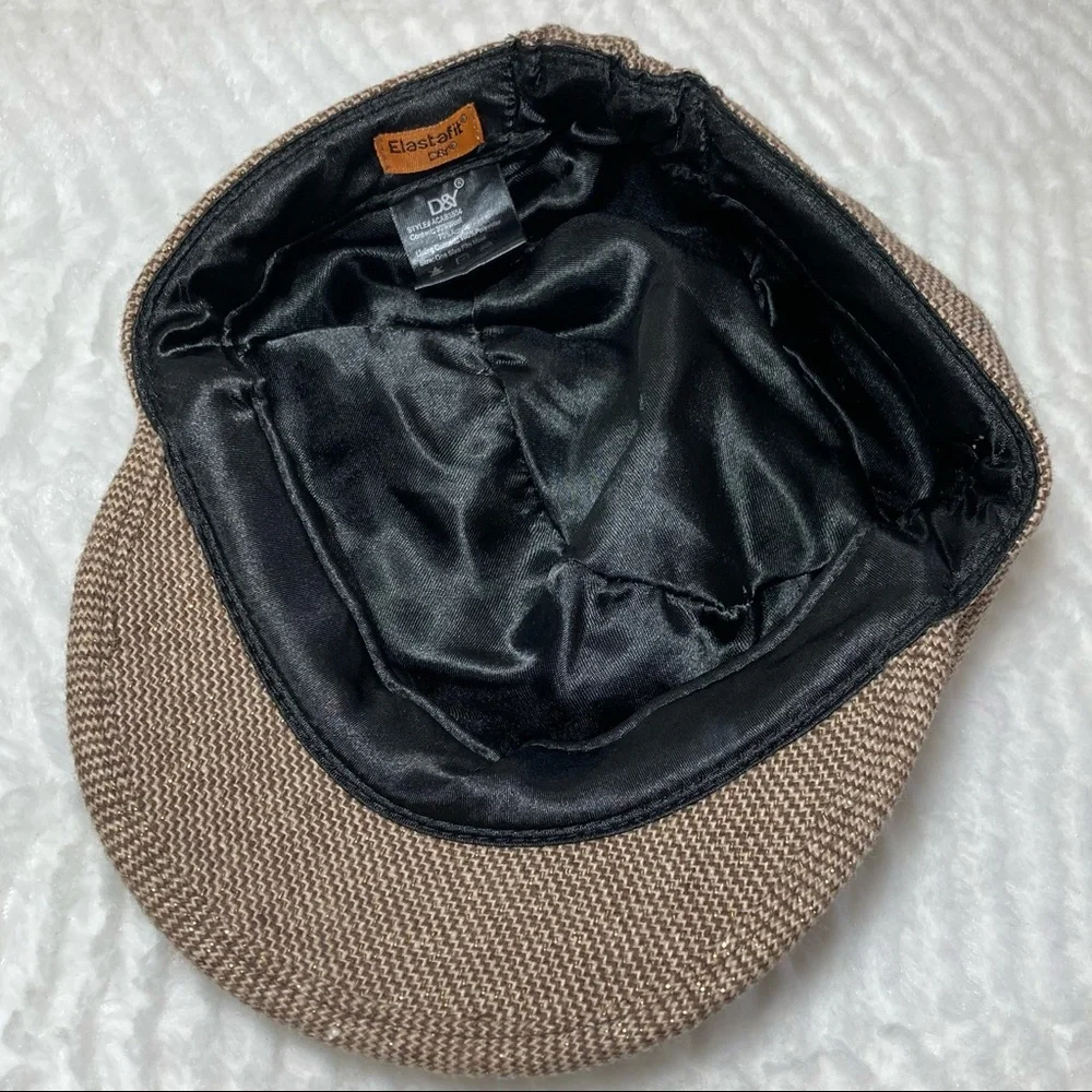 D&Y Newsboy Cap Brown Tweed Button Metallic Thread - Picture 15 of 16